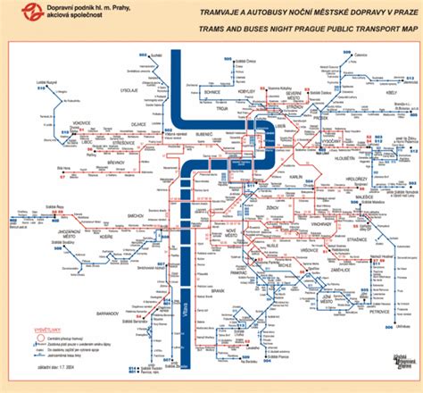 Prague Night Public Bus Tram Map - Prague Czech Republic • mappery