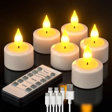 PChero Rechargeable Candles With Remote 6pcs LED Flameless Flickering