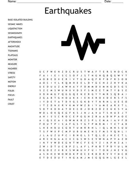 Earthquakes Word Search Wordmint