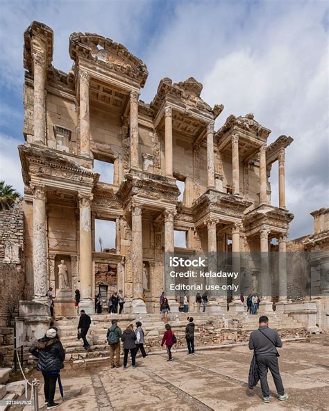 ancient library  celsus facade roman architectural ruins