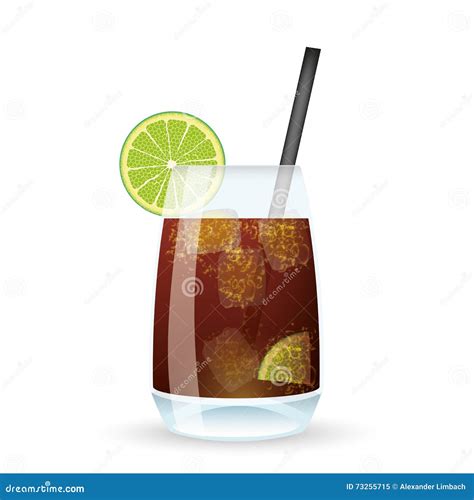 Cuba Libre Cocktail Illustration Alcoholic Bar Drink Hand Drawn Vector