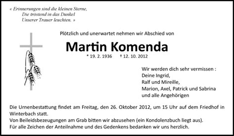 Traueranzeigen Von Martin Komenda Zvw Trauer