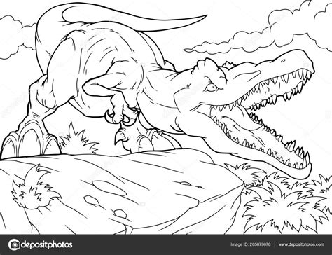 Caricature Tyrannosaure Livre De Coloriage Image Vectorielle Par Black