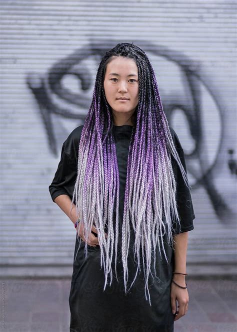 Purple Box Braids Woman On The Street