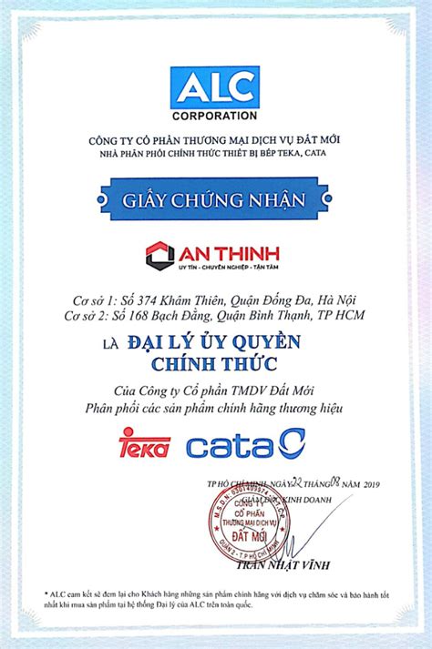 Chứng Nhận đại Lý Chính Hãng