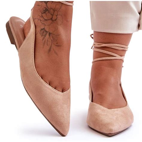 Damskie Zamszowe Wiązane Baleriny Nude r Arena pl