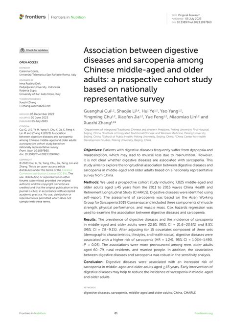 Pdf Association Between Digestive Diseases And Sarcopenia Among