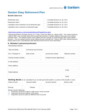 Fillable Online Sanlam Easy Retirement Plan Benefit Claim Form Fax