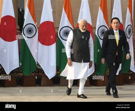 Indian Prime Minister Narendra Modi Greets His Japanese Counterpart