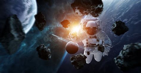 Astronauta Que Flota En Elementos De La Representación Del Espacio 3D