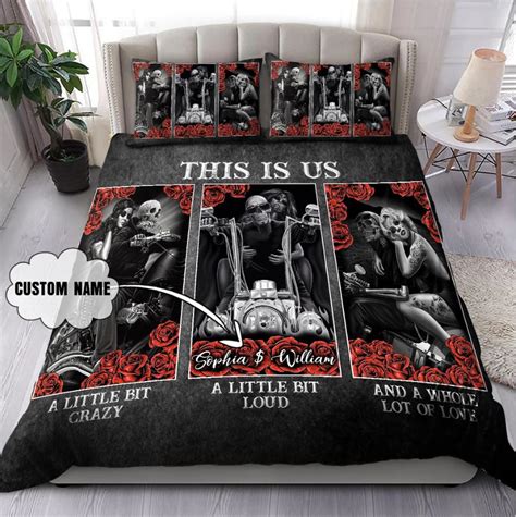 Custom Name Biker Couple Skulls Art Bedding Set LuvinGift