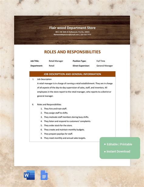 Corporate Roles And Responsibilities Template - Download in Word ...