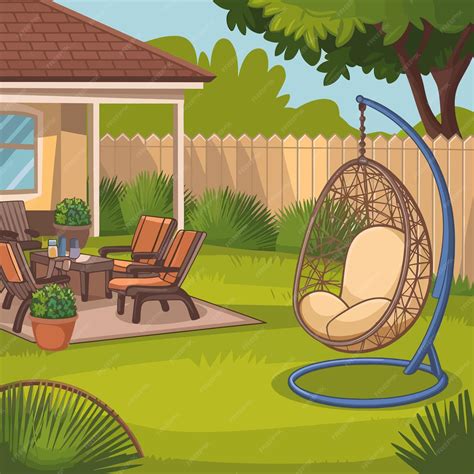 A cartoon illustration of a garden with a garden and a house with a