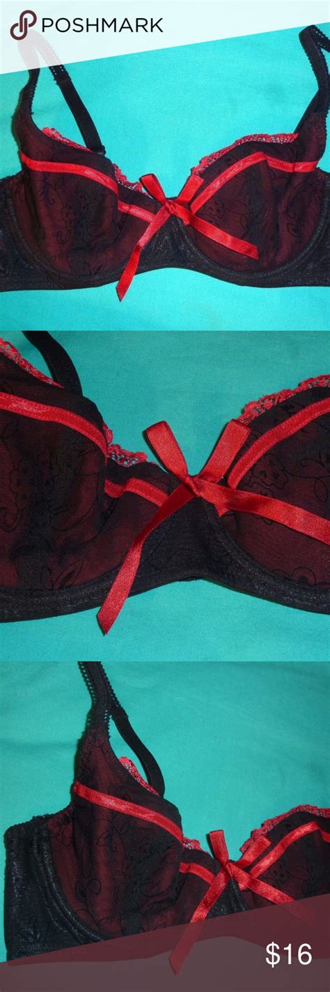 Fredericks Of Hollywood Black Lace Red Ribbon Bra Fredericks Of