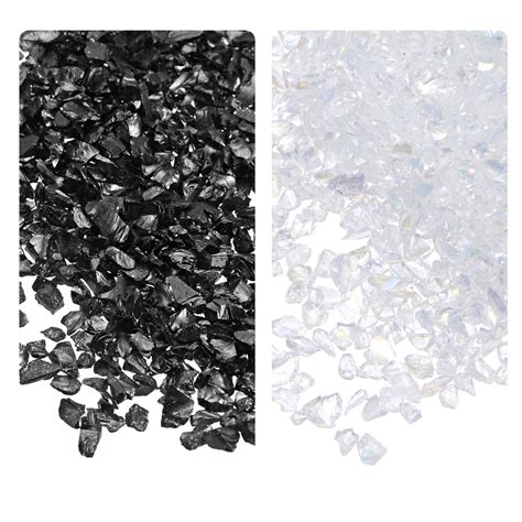 Uxcell 2 Colors Crushed Glass Chips 1 4mm Irregular Glitter Metallic Color Glass 28g White