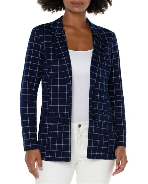 Liverpool Los Angeles Windowpane Plaid Knit Boyfriend Blazer In Blue Lyst