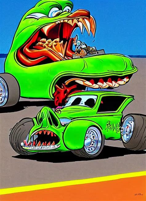 Rat Fink Driving His Hot Rod By Ed Big Daddy Roth Stable Diffusion