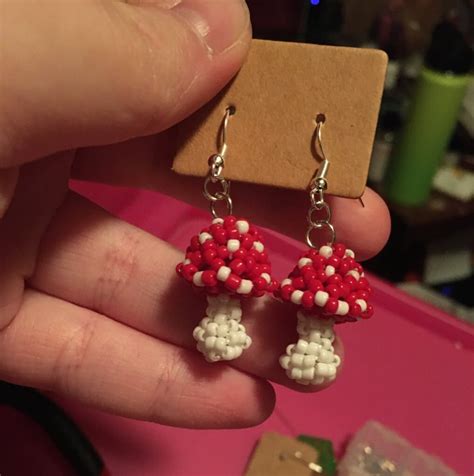 Beaded Mushroom Earrings Made To Order Etsy