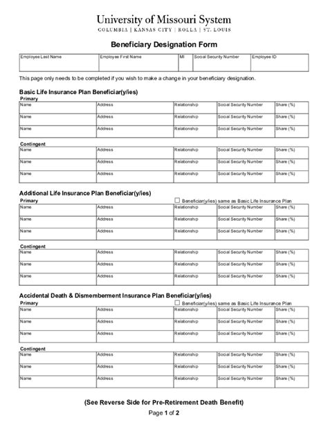 Fillable Online Beneficiary Designation Form TemplatesWord Excel