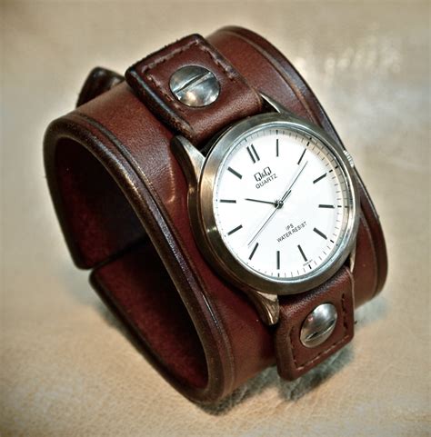 Leather Cuff Watch Vintage Brown Bridle Leather Made In Nyc By