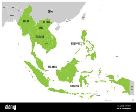 ASEAN Economic Community, AEC, map. Grey map with green highlighted ...