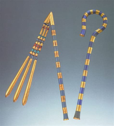 The Tutankhamun Crook and Flail Gold, Glass, Wood, Carnelian, Copper ...