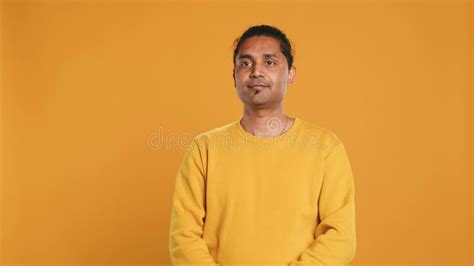 Portrait Of Radiant Optimistic Man Studio Background Stock Footage