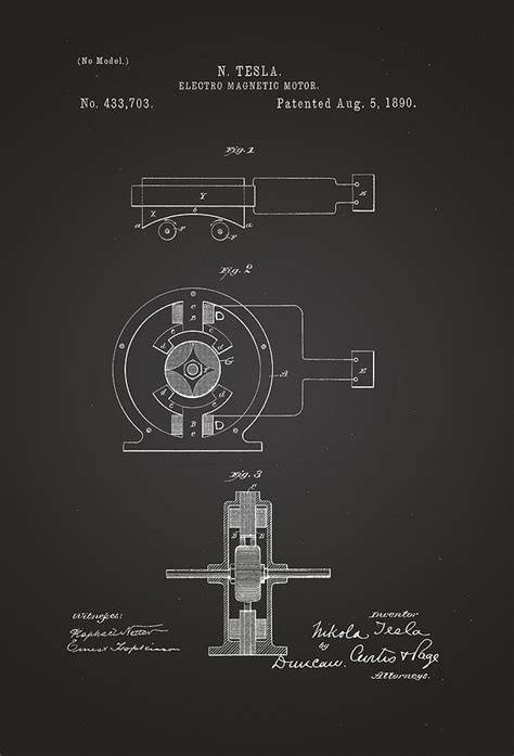 Electro Magnetic Motor Nikola Tesla Patent Drawing From