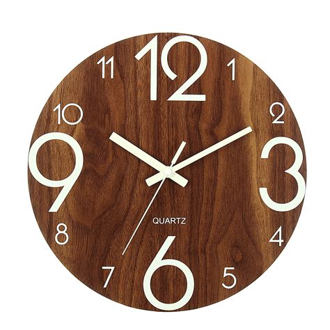 Luminous Wall Clock 12 Inch Wooden Silent Non Ticking Kitchen Wall