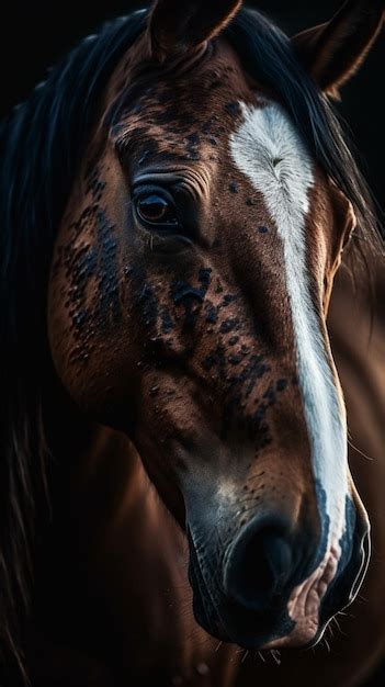 Um Cavalo Uma Mancha Branca No Rosto Foto Premium