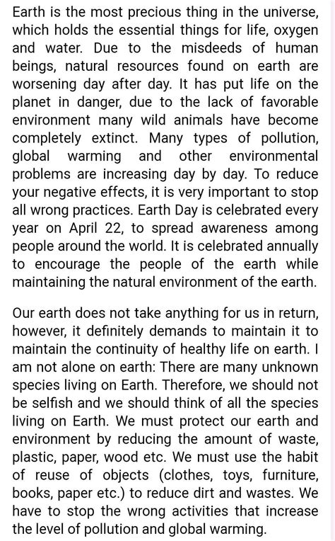 Save Earth Essay Telegraph