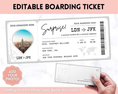 Boarding Pass Editable Template | Perfect Gift for Special Occasions