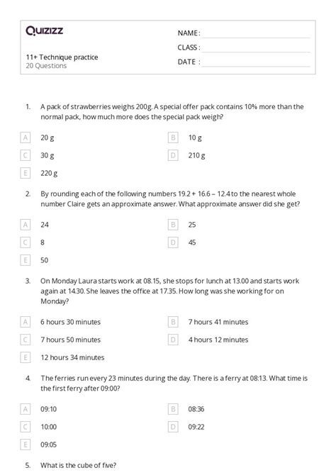 Time To The Nearest Five Minutes Worksheets For Th Year On Quizizz