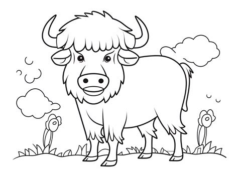 Easy To Color Buffalo Drawing - Coloring Page