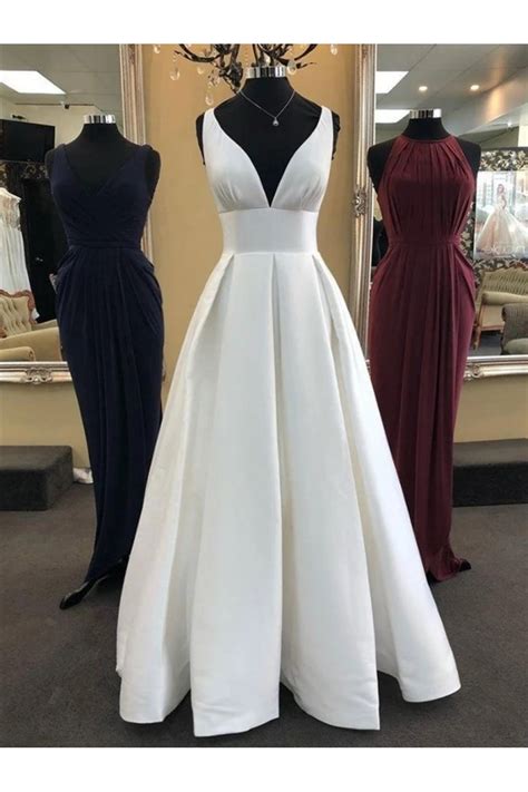 A Line V Neck Long Ivory Prom Dresses Formal Evening Gowns 6011566