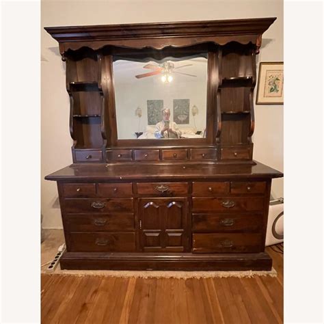 Vintage Ethan Allen Triple Dresser Hutch Mirror Aptdeco