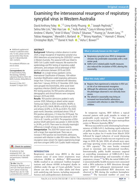 PDF Examining The Interseasonal Resurgence Of Respiratory Syncytial