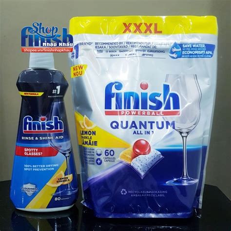 Combo Nước làm Bóng Finish 400ml 60 Viên Finish Quantum All in one