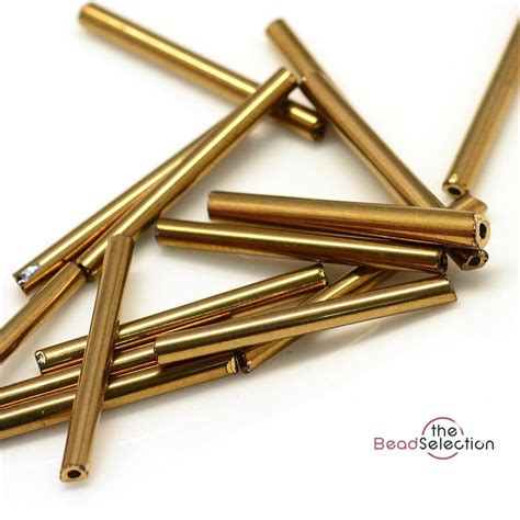 50g Metallic Gold Glass Bugle Beads Long 20mm X 25mm Ebay