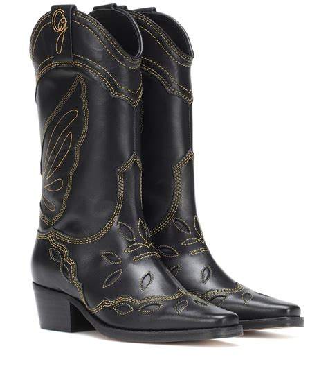 Ganni Black Leather Texas Boots - Lyst