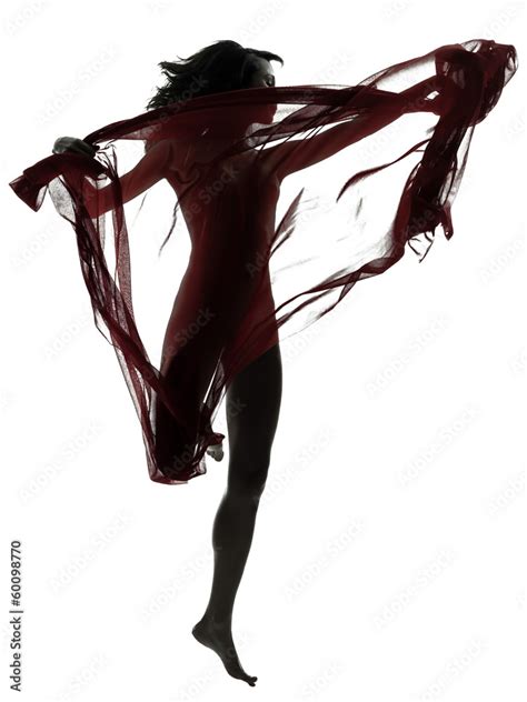 Beautiful Asian Woman Naked Behind Red Veil Silhouette Stock Photo