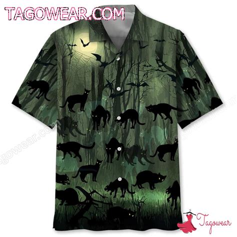 Creepy Black Cat Halloween Hawaiian Shirt Tagowear