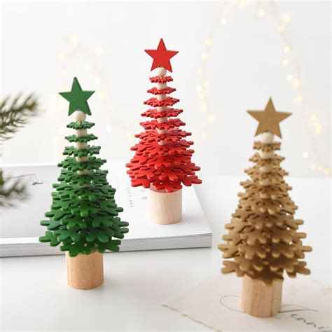 Yoyauz Wooden Christmas Trees Tabletop Decoration Rustic Wood Christmas