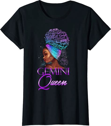 Purple Gemini Queen African American Woman May June Womens T Shirt