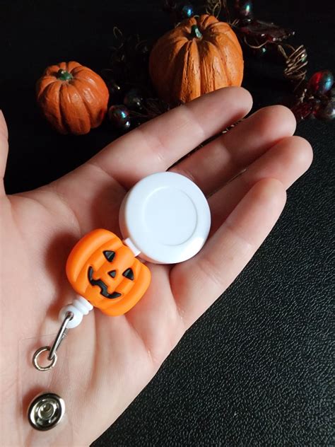 Jack O Lantern Orange Pumpkin Badge Reel Etsy