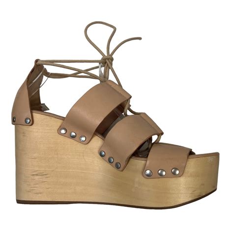 Loeffler Randall Ines Nude Lace Up Platform Wood Heel Gem