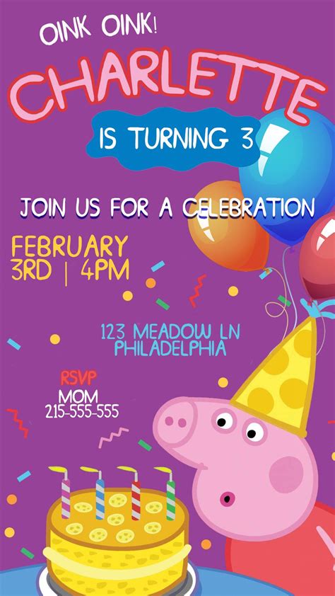 Peppa Pig Invitation Peppa Pig Birthday Invitation Peppa - Etsy | Pig ...