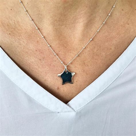 Collier étoile pendentif étoile bombé en Argent Alaska Gemmes