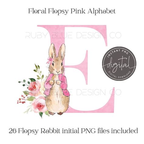 Flopsy Rabbit Pink Floral Watercolour Alphabet Png Peter Rabbit