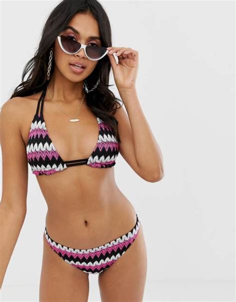 Asos Design Chevron Triangle Bikini Top In Multi Color Asos